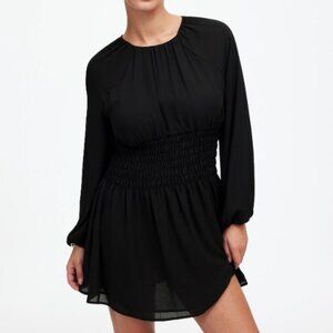 Madewell Size Small Black Bubble-Sleeve Smocked Mini Dress LBD Fall Wedding‎ NWT